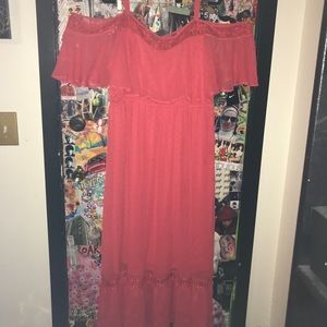 Coral off the shoulder maxi dress